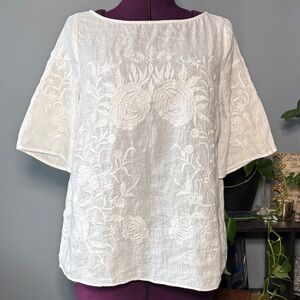 Zara White Floral Embroidered Blouse